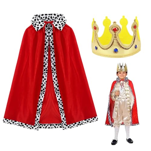 NASSMOSSE King Cape, 35 -Zoll -Kinderkap mit Krone, König Kostüm für Halloween, Cosplay, Party, Geburtstag, Rot von NASSMOSSE