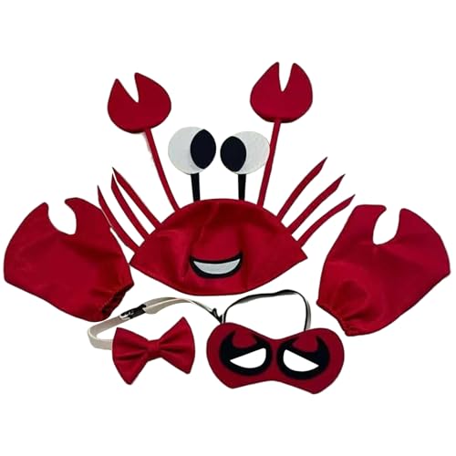 NASSMOSSE Krabbenkostüm aus Flanellstoff, Krabbenhut mit Scherenhandschuhen, Brille und Fliege, Unterwasserkostüme für Erwachsene und Kinder von NASSMOSSE