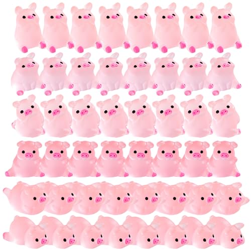 NASSMOSSE Mini Pigs 100pcs 6 Stil entzückender Glühen in den dunklen Mini -Harz -Schweinen Dekorative Miniaturharztiere für Tischplatten, Bonsai, Topfpflanze von NASSMOSSE