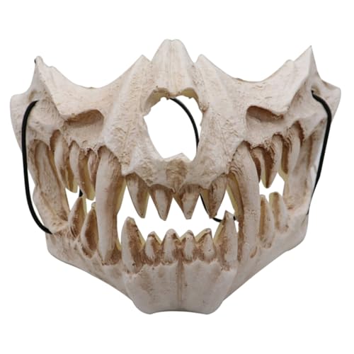 NASSMOSSE Skelettmaske, gruselige Werwolf Halbschädelmaske, Cosplay -Kostüm Halbgesicht Zähne Schädel Party Cosplay Festival Halloween Dekor von NASSMOSSE