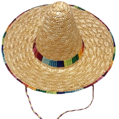 NASSMOSSE Sombrero -Hüte 17 Zoll mexikanischer Hut Leichter atmungsaktiver Strohhut mit Kinnstrap und Regenbogenkante rustikale Sommerstrandhüte mit weitem Rand für Frauen mexikanische Partykostüm von NASSMOSSE