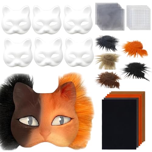NASSMOSSE Therian Mask Kit, DIY Paper Blank Cat Mask Kit mit pelzigem Streifen, Mesh, Filzstoff für Maskerade -Party -Cosplay -Kostüm NASSMOSSE Therian Mask Kit, DIY Paper Blank Cat Mask Kit mit pelzigem Streifen, Mesh, Filzstoff für Maskerade -Party -Cosplay -Kostüm von NASSMOSSE