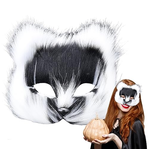 NASSMOSSE Therian-Maske, pelzige Maske, Halloween-Fuchsmaske, 18 x 18 cm, Plüsch, realistische Halbgesichtsmaske, tragbar, Maskerade, Tiermasken für Cosplay-Kostüm von NASSMOSSE