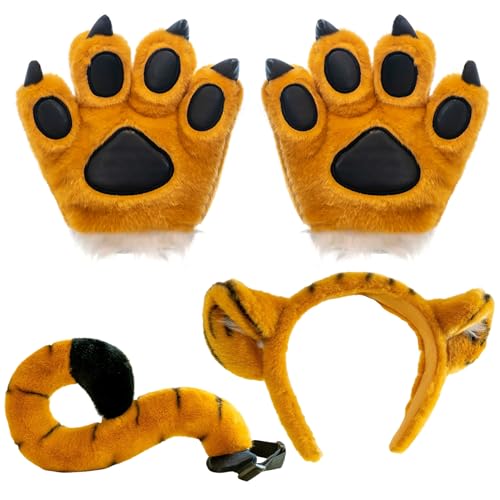 NASSMOSSE Tiger Kostüm für Kinder umfasst weiche flauschige Tiger Schwanzohren Stirnband und Pfotenhandschuhe, Tierkostüme für Kinder Halloween Cosplay -Geburtstagsthemenparty Party NASSMOSSE Tiger Kostüm für Kinder umfasst weiche flauschige Tiger Schwanzohren Stirnband und Pfotenhandschuhe, Tierkostüme für Kinder Halloween Cosplay -Geburtstagsthemenparty Party von NASSMOSSE