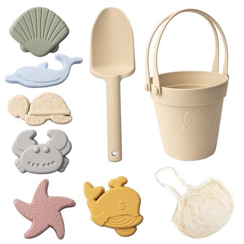 Sandspielzeug für Kinder, 8 Stcs Safe Silikonstrandspielzeug mit Schaufel, Eimer- und Sandformen, Sandburg -Baukit, wasserdicht von NASSMOSSE