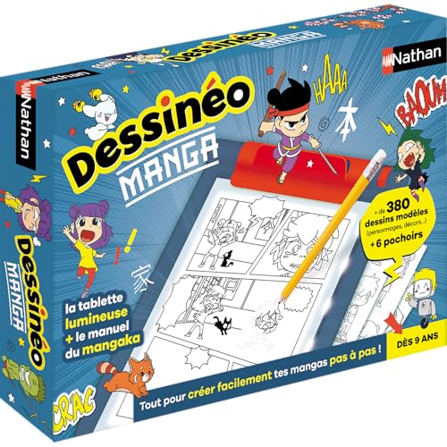 Dujardin Nathan - Zeichnung Manga, Zeichentablett für Kinder ab 9 Jahren, Leuchttafel zum Erstellen von Manga, Mangaka, Kreativzeit für Kinder, Lernen, Schritt-für-Schritt-Methode, 380 Modelle von NATHAN