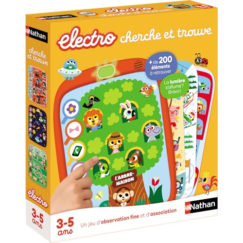 Nathan – Elektro Suche und Finde – Lernspiel – elektronisches Spiel – LernQuiz – Verschiedene Themen Schule, Strand, Ozeane, Wald, – 10 illustrierte Karten – zum Mitnehmen – ab 3 Jahren von NATHAN