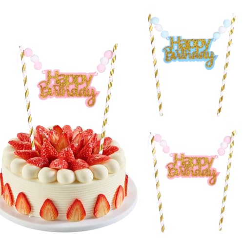 NATOSU 2 Stück Happy Birthday Tortenstecker Set, Cake Topper Banner, Kuchendeko für Geburtstag, Schön Kuchentopper für Kuchen Dekoration Geeignet für Geburtstagsfeiern von NATOSU