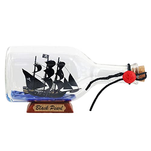 NAUTIMALL Black Pearl Karibik Pirat Modell Schiff in einer Flasche Glas Ornament Tischplatte Nautische Heimdekoration Mayflower USS Verfassung USCG Adler Geschenk für Jungen (Black Pearl 22,9 cm) von NAUTIMALL