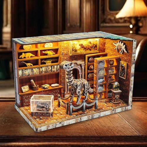 Dinosaurier Book Nook Kit, DIY Miniatur Puppenhaus Booknook Kit für Erwachsene und Jugendliche, 3D Holzpuzzle Bücherregal Bastelsets mit LED-Licht für Familie und Freunde (Dinosaurier Research von NAUXIU