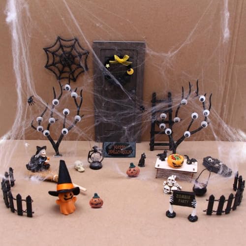Halloween Puppenhaus Miniatur Garten Zubehör, Halloween Mini Feengarten Zubehör, 1:12 Landschaft Skulptur Set, Halloween Dorf Zubehör Mini Halloween Dekorationen von NAUXIU