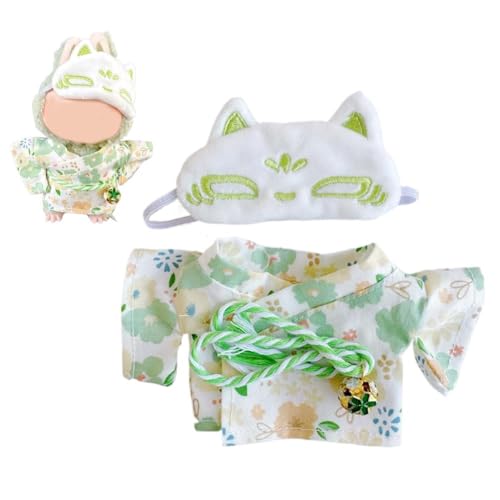 Japan-Sommer-Kimono-Kleidungs-Set für 17 cm große Puppen, Labubu-Kleidungszubehör (ohne Puppe), niedliches buntes Outfit, geeignet für 17 cm Puppenkleidung, Puppenzubehör, Ersatz von NAUXIU
