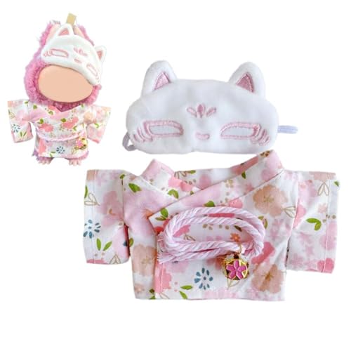 Japan-Sommer-Kimono-Kleidungs-Set für 17 cm große Puppen, Labubu-Kleidungszubehör (ohne Puppe), niedliches buntes Outfit, geeignet für 17 cm Puppenkleidung, Puppenzubehör, Ersatz von NAUXIU