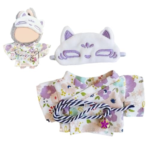 Japan-Sommer-Kimono-Kleidungs-Set für 17 cm große Puppen, Labubu-Kleidungszubehör (ohne Puppe), niedliches buntes Outfit, geeignet für 17 cm Puppenkleidung, Puppenzubehör, Ersatz von NAUXIU