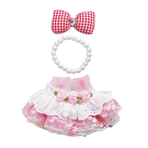 Kleidung für 17 cm große Puppen und Plüschtiere, süßes Kleid mit Kunstperlen-Halskette und Zubehör, Kleidepuppen ohne Schleife, Rock Kleidung für 17 cm große Puppen und Plüschtiere, süßes Kleid mit Kunstperlen-Halskette und Zubehör, Kleidepuppen ohne Schleife, Rock von NAUXIU