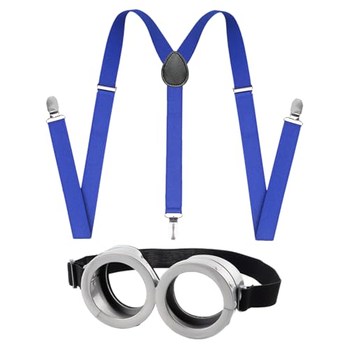 NAUZE 2-teiliges Set mit Brille und Hosenträgern, runde Brille, blauer Schultergurt, Weltbuchtag, Kinderzubehör für Halloween, Cosplay, Filmfigur, Cosplay NAUZE 2-teiliges Set mit Brille und Hosenträgern, runde Brille, blauer Schultergurt, Weltbuchtag, Kinderzubehör für Halloween, Cosplay, Filmfigur, Cosplay von NAUZE