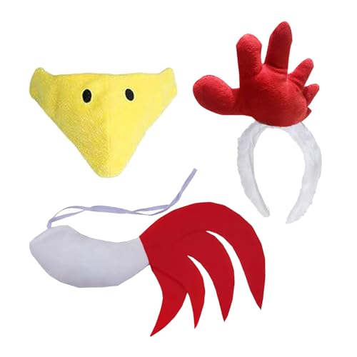 NAUZE 3-teiliges Hahn-Kostüm-Set, Hahn, Stirnband und Schwanz, Huhnschnabel, Tierkostüm, Cosplay-Zubehör für Erwachsene und Kinder von NAUZE