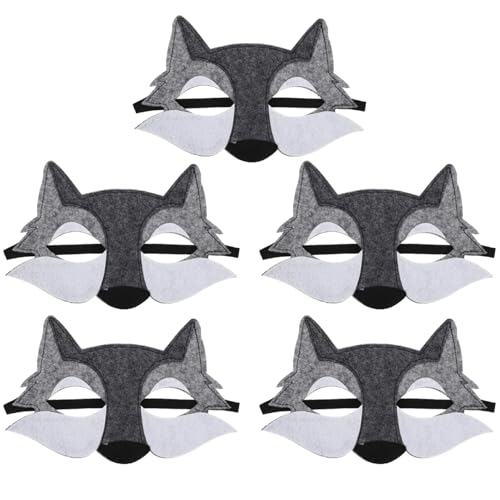 NAUZE 5 Stück Tiermaske, grauer Wolf, Maskerade, Filz, Halloween, Verkleidungsparty-Zubehör, Kinder-Partyzubehör für Kinder, Themen-Geburtstagszubehör NAUZE 5 Stück Tiermaske, grauer Wolf, Maskerade, Filz, Halloween, Verkleidungsparty-Zubehör, Kinder-Partyzubehör für Kinder, Themen-Geburtstagszubehör von NAUZE