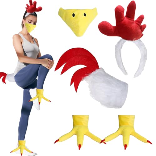 NAUZE 5-teiliges Hahn-Kostüm-Set, Huhn-Stirnband und flauschiger Schwanz, Schnabelpfote, Tier-Kostüm, Zubehör für Erwachsene und Kinder NAUZE 5-teiliges Hahn-Kostüm-Set, Huhn-Stirnband und flauschiger Schwanz, Schnabelpfote, Tier-Kostüm, Zubehör für Erwachsene und Kinder von NAUZE