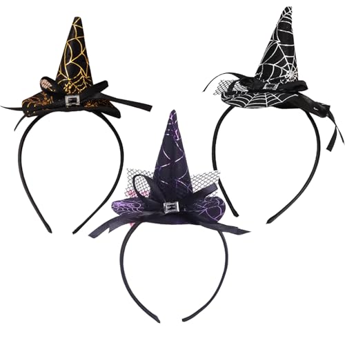NAUZE Halloween-Spinnennetz-Hexenhut, Stirnband, schwarz, orange, lila, Neuheit, Haarband, Cosplay-Kostüm, Zubehör für Damen und Mädchen, 3 Stück NAUZE Halloween-Spinnennetz-Hexenhut, Stirnband, schwarz, orange, lila, Neuheit, Haarband, Cosplay-Kostüm, Zubehör für Damen und Mädchen, 3 Stück von NAUZE