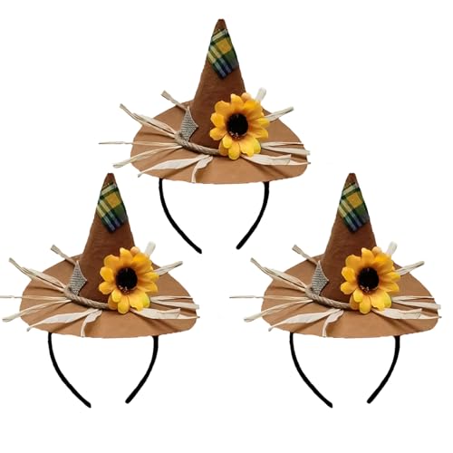 NAUZE Vogelscheuchenhut auf Stirnband, Blume, Strohhut, Stirnband, Filz, Braun, Halloween, Karneval, Vogelscheuche, Cosplay, Zubehör für Erwachsene, 3 Stück NAUZE Vogelscheuchenhut auf Stirnband, Blume, Strohhut, Stirnband, Filz, Braun, Halloween, Karneval, Vogelscheuche, Cosplay, Zubehör für Erwachsene, 3 Stück von NAUZE