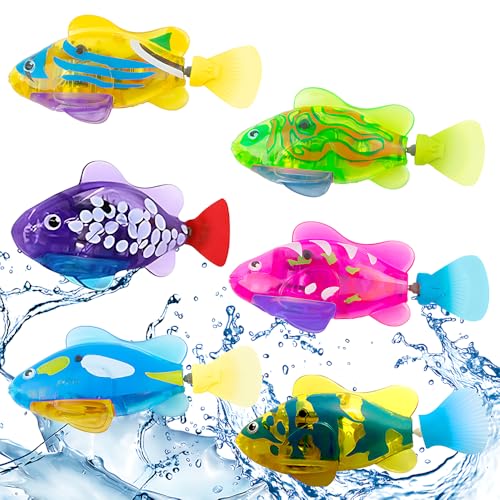 6 Stück Roboter Fisch, Elektronische Fisch, Robo Fische für Kinder, Schwimmende Fische Spielzeug mit Leuchtende, Wiederverwendbare Fisch Schwimmende, Fisch Badewanne Spielzeug Elektrisch von NAVESO