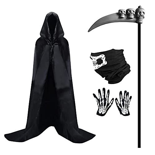 NAVESO Halloween Kostüm Sensenmann, 4 Pcs Sensenmann Kostüm Herren Und Damen, Tod Kostüm Herren Enthält Sensemann Kostüm Schädelmaske, Reaper Kostüm für Halloween Party Dekoration Cosplay NAVESO Halloween Kostüm Sensenmann, 4 Pcs Sensenmann Kostüm Herren Und Damen, Tod Kostüm Herren Enthält Sensemann Kostüm Schädelmaske, Reaper Kostüm für Halloween Party Dekoration Cosplay von NAVESO