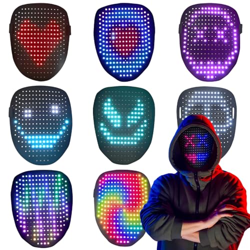 NAVESO Halloween-Leuchtmaske, LED-Halloween-Maske mit Gesten-Sensor, LED-Gesichtsmaske, leuchtende Maske für Halloween mit 50 statischen und dynamischen Bildern, für Kostüm, Cosplay, Party, Maskerade von NAVESO