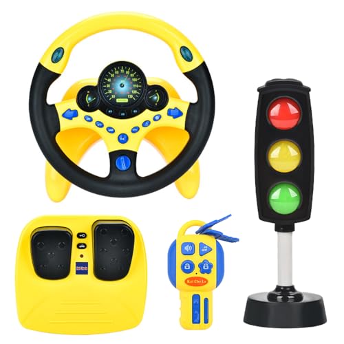 NAVESO Kinder Lenkrad Spielzeug, Kinder Lenkrad für Auto mit Bremse und Gaspedal, 360° Rotation Auto Simulator mit Licht, Ton und Musikfunktion Lernspielzeug Geschenk für Kleinkinder/Kids (Gelb) von NAVESO