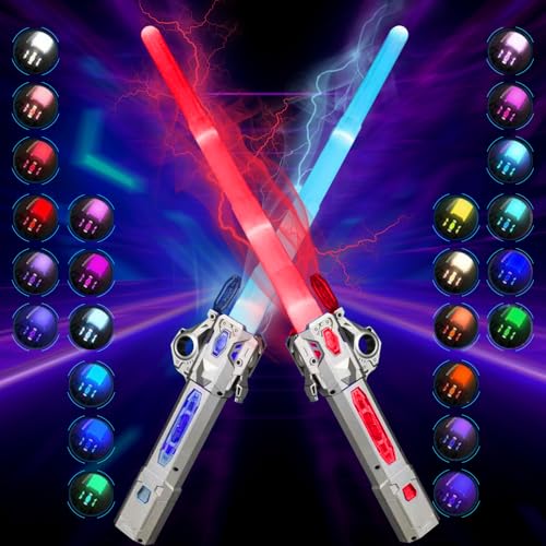 NAVESO Laserschwert Kinder, 2 Stück Lichtschwert Spielzeug, 24 Colour Lichtschwert mit 3D Sound und Licht, Einziehbares LED Lichtschwert Doppelklinge für Kinder Erwachsene Halloween Cosplay NAVESO Laserschwert Kinder, 2 Stück Lichtschwert Spielzeug, 24 Colour Lichtschwert mit 3D Sound und Licht, Einziehbares LED Lichtschwert Doppelklinge für Kinder Erwachsene Halloween Cosplay von NAVESO