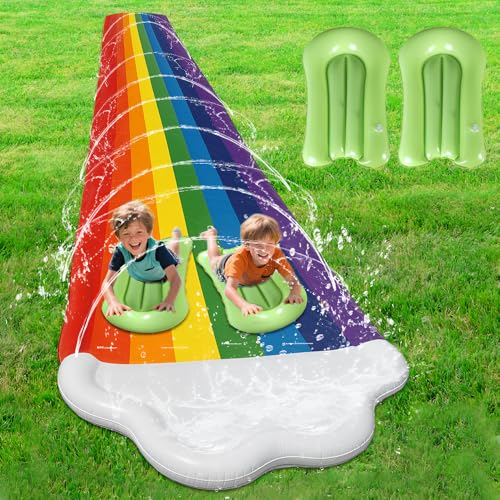 NAVESO Wasserrutsche Kinder DraußEn, Doppelte Waterslide, Wasserrutsche Aufblasbar mit 2 Bodyboards, Wasser Rutsche, Wasserbahn Kinder DraußEn, Wasserrutsche GartenfürKinder, Outdoor(480 * 140cm) von NAVESO