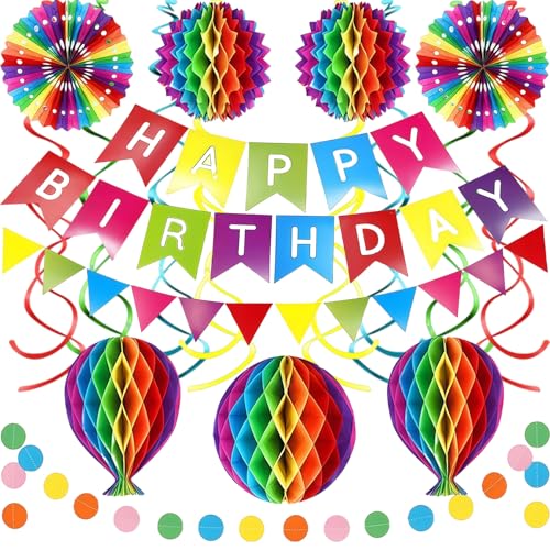 Happy Birthday Party Dekorationsset, einschließlich wiederverwendbarer Home Happy Birthday Banner, Wabenbälle, Wabenfächer, geeignet für Wohnzimmer, Küche, Schlafzimmer, Büro, und andere Orte. von NBBENG
