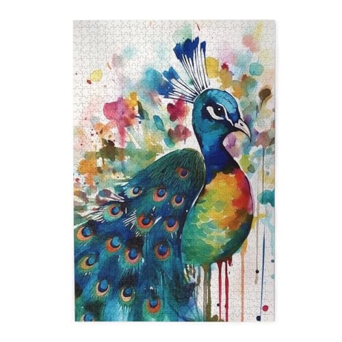 1000-teiliges Puzzle für Erwachsene, herausfordernde Puzzles für Spielabende, Aquarell-Pfau, Holzpuzzle, personalisierbar, Holzbild, Puzzle für Familie, fertige Größe 50 x 74,9 cm 1000-teiliges Puzzle für Erwachsene, herausfordernde Puzzles für Spielabende, Aquarell-Pfau, Holzpuzzle, personalisierbar, Holzbild, Puzzle für Familie, fertige Größe 50 x 74,9 cm von NBCCDVSH