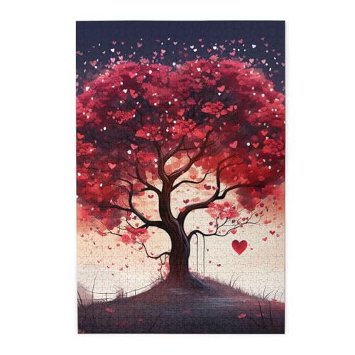 1000-teiliges Puzzle für Erwachsene, herausfordernde Puzzles für Spielabende, Liebesbaum, Holzpuzzles, personalisierbares Holzbild, Puzzle für Familie, fertige Größe 50 x 74,9 cm von NBCCDVSH