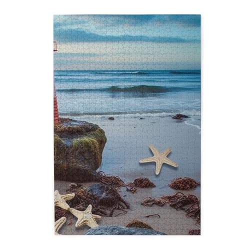 1000-teiliges Puzzle für Erwachsene, herausfordernde Puzzles für Spielabende, Seestern, Leuchtturm, Strand, Holzpuzzle, personalisierbar, Holzbild, Puzzle für Familie, fertige Größe 50 x 74,9 cm 1000-teiliges Puzzle für Erwachsene, herausfordernde Puzzles für Spielabende, Seestern, Leuchtturm, Strand, Holzpuzzle, personalisierbar, Holzbild, Puzzle für Familie, fertige Größe 50 x 74,9 cm von NBCCDVSH