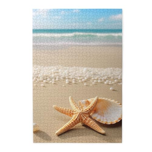 1000-teiliges Puzzle für Erwachsene, herausfordernde Puzzles für Spielabende, Seestern, Muschel und Strand, Holzpuzzle, personalisierbar, Holzbild, Puzzle für Familie, fertige Größe 50 x 74,9 cm 1000-teiliges Puzzle für Erwachsene, herausfordernde Puzzles für Spielabende, Seestern, Muschel und Strand, Holzpuzzle, personalisierbar, Holzbild, Puzzle für Familie, fertige Größe 50 x 74,9 cm von NBCCDVSH