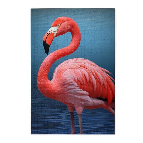 1000-teiliges Puzzle für Erwachsene, herausfordernde Puzzles für Spielabende, Tier-Flamingo-Holzpuzzles, personalisierbar, Holzbild, Puzzle für Familie, fertige Größe 50 x 74,9 cm von NBCCDVSH