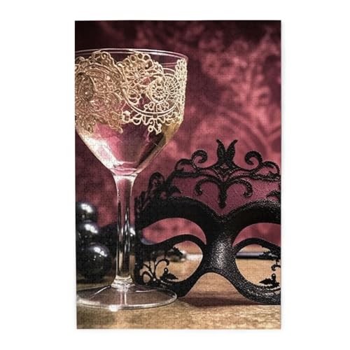 1000-teiliges Puzzle für Erwachsene, herausfordernde Puzzles für Spielabende, Weinglas, Spitzenmaske, Holzpuzzle, personalisierbar, Holzbild, Puzzle für Familie, fertige Größe 50 x 74,9 cm 1000-teiliges Puzzle für Erwachsene, herausfordernde Puzzles für Spielabende, Weinglas, Spitzenmaske, Holzpuzzle, personalisierbar, Holzbild, Puzzle für Familie, fertige Größe 50 x 74,9 cm von NBCCDVSH