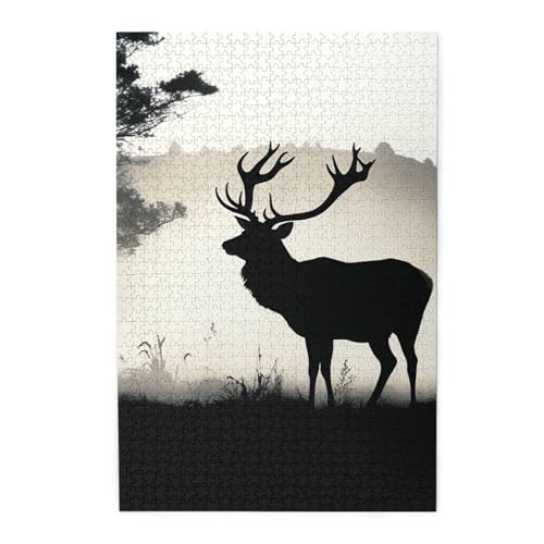 1000-teiliges Puzzle für Erwachsene, herausfordernde Puzzles für Spielabende, Wildtiere, Hirsch-Silhouette, Holzpuzzle, personalisierbar, Holzbild, Puzzle für Familie, fertige Größe 50 x 74,9 cm 1000-teiliges Puzzle für Erwachsene, herausfordernde Puzzles für Spielabende, Wildtiere, Hirsch-Silhouette, Holzpuzzle, personalisierbar, Holzbild, Puzzle für Familie, fertige Größe 50 x 74,9 cm von NBCCDVSH