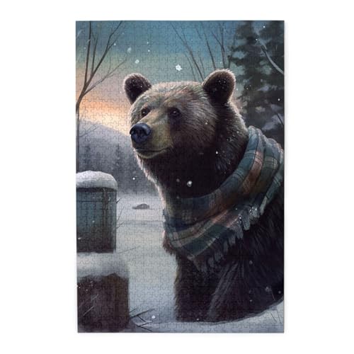 1000-teiliges Puzzle für Erwachsene, herausfordernde Puzzles für Spielabende, Winterbär, Holzpuzzles, personalisierbar, Holzbild, Puzzle für Familie, fertige Größe 50 x 74,9 cm 1000-teiliges Puzzle für Erwachsene, herausfordernde Puzzles für Spielabende, Winterbär, Holzpuzzles, personalisierbar, Holzbild, Puzzle für Familie, fertige Größe 50 x 74,9 cm von NBCCDVSH