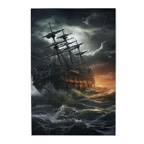 1000-teiliges Puzzle für Erwachsene, herausfordernde Puzzles für Spielabende, gruseliges Schiff auf See, Holzpuzzle, personalisierbar, Holzbild, Puzzle für Familie, fertige Größe 50 x 74,9 cm 1000-teiliges Puzzle für Erwachsene, herausfordernde Puzzles für Spielabende, gruseliges Schiff auf See, Holzpuzzle, personalisierbar, Holzbild, Puzzle für Familie, fertige Größe 50 x 74,9 cm von NBCCDVSH