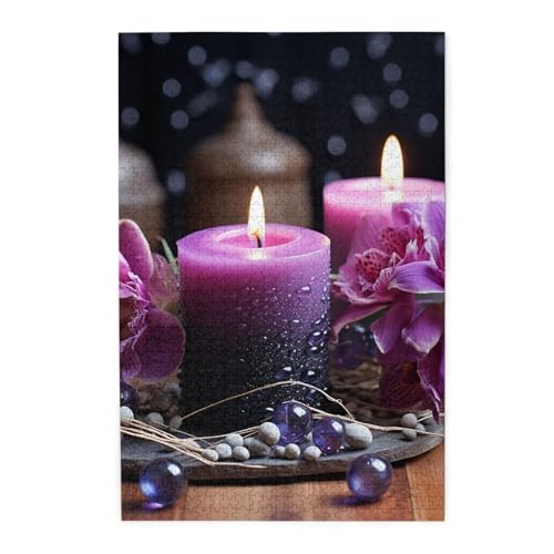1000-teiliges Puzzle für Erwachsene, herausfordernde Puzzles für Spielabende, lila Blumen und Kerzen, Holzpuzzles, personalisierbar, Holzbild, Puzzle für Familie, fertige Größe 50 x 74,9 cm 1000-teiliges Puzzle für Erwachsene, herausfordernde Puzzles für Spielabende, lila Blumen und Kerzen, Holzpuzzles, personalisierbar, Holzbild, Puzzle für Familie, fertige Größe 50 x 74,9 cm von NBCCDVSH