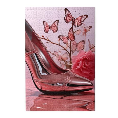 1000-teiliges Puzzle für Erwachsene, herausfordernde Puzzles für Spielabende, rosa High Heels, Schmetterlingsholzpuzzle, personalisierte Holzpuzzle für 1000-teiliges Puzzle für Erwachsene, herausfordernde Puzzles für Spielabende, rosa High Heels, Schmetterlingsholzpuzzle, personalisierte Holzpuzzle für von NBCCDVSH