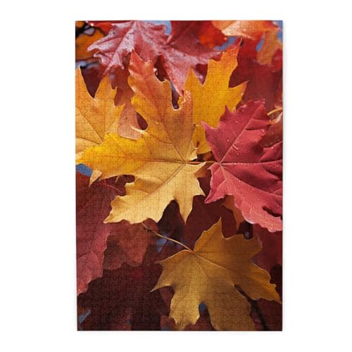 1000-teiliges Puzzle für Erwachsene, herausfordernde Puzzles für Spielabende, rot und gelb, herbstliche Ahornblätter, personalisiertes Holzpuzzle für Familie, fertige Größe 1000-teiliges Puzzle für Erwachsene, herausfordernde Puzzles für Spielabende, rot und gelb, herbstliche Ahornblätter, personalisiertes Holzpuzzle für Familie, fertige Größe von NBCCDVSH