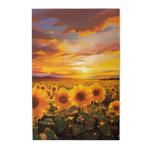 1000-teiliges Puzzle für Erwachsene, herausfordernde Puzzles für Spielabende, schönes Sonnenblumenfeld, Sonnenuntergang, personalisiertes Holzpuzzle für Familie, fertige Größe, 19,7 cm 1000-teiliges Puzzle für Erwachsene, herausfordernde Puzzles für Spielabende, schönes Sonnenblumenfeld, Sonnenuntergang, personalisiertes Holzpuzzle für Familie, fertige Größe, 19,7 cm von NBCCDVSH