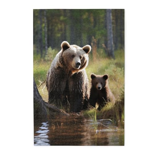 1000-teiliges Puzzle für Erwachsene, herausfordernde Puzzles für Spieleabende, Mutter Braunbären, schützen Jungtiere, Holzpuzzle, personalisierbar, Holzbild, Puzzle für Familie, fertige Größe 50 x 1000-teiliges Puzzle für Erwachsene, herausfordernde Puzzles für Spieleabende, Mutter Braunbären, schützen Jungtiere, Holzpuzzle, personalisierbar, Holzbild, Puzzle für Familie, fertige Größe 50 x von NBCCDVSH