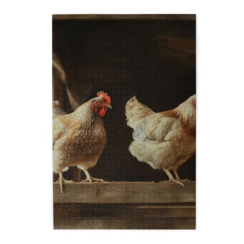 1000-teiliges Puzzle für Erwachsene, herausfordernde Puzzles für Spieleabende, drei Hühner, Holzpuzzle, personalisierbar, Holzbild, Puzzle für Familie, fertige Größe 50 x 74,9 cm von NBCCDVSH