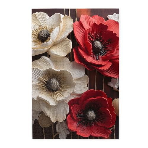 1000-teiliges Puzzle für Erwachsene, herausfordernde Puzzles für Spieleabende, rote und weiße Blumen, Holzpuzzle, personalisierbar, Holzbild, Puzzle für Familie, fertige Größe 50 x 74,9 cm 1000-teiliges Puzzle für Erwachsene, herausfordernde Puzzles für Spieleabende, rote und weiße Blumen, Holzpuzzle, personalisierbar, Holzbild, Puzzle für Familie, fertige Größe 50 x 74,9 cm von NBCCDVSH