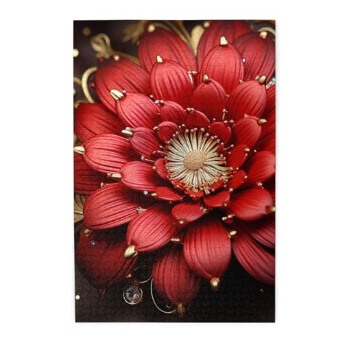 1000-teiliges Puzzle für Erwachsene, herausfordernde Puzzles für Spieleabende, rotgoldene Blume, Holzpuzzle, personalisierbar, Holzbild, Puzzle für Familie, fertige Größe 50 x 74,9 cm 1000-teiliges Puzzle für Erwachsene, herausfordernde Puzzles für Spieleabende, rotgoldene Blume, Holzpuzzle, personalisierbar, Holzbild, Puzzle für Familie, fertige Größe 50 x 74,9 cm von NBCCDVSH