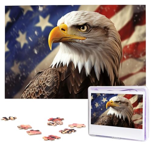 1000-teiliges Puzzle für Erwachsene, herausforderndes Puzzle für Spielabende, Adler mit USA-Flagge, Holzpuzzle, personalisierbar, individuelle Holzpuzzles für Familie, Bilderpuzzles, fertige Größe 1000-teiliges Puzzle für Erwachsene, herausforderndes Puzzle für Spielabende, Adler mit USA-Flagge, Holzpuzzle, personalisierbar, individuelle Holzpuzzles für Familie, Bilderpuzzles, fertige Größe von NBCCDVSH